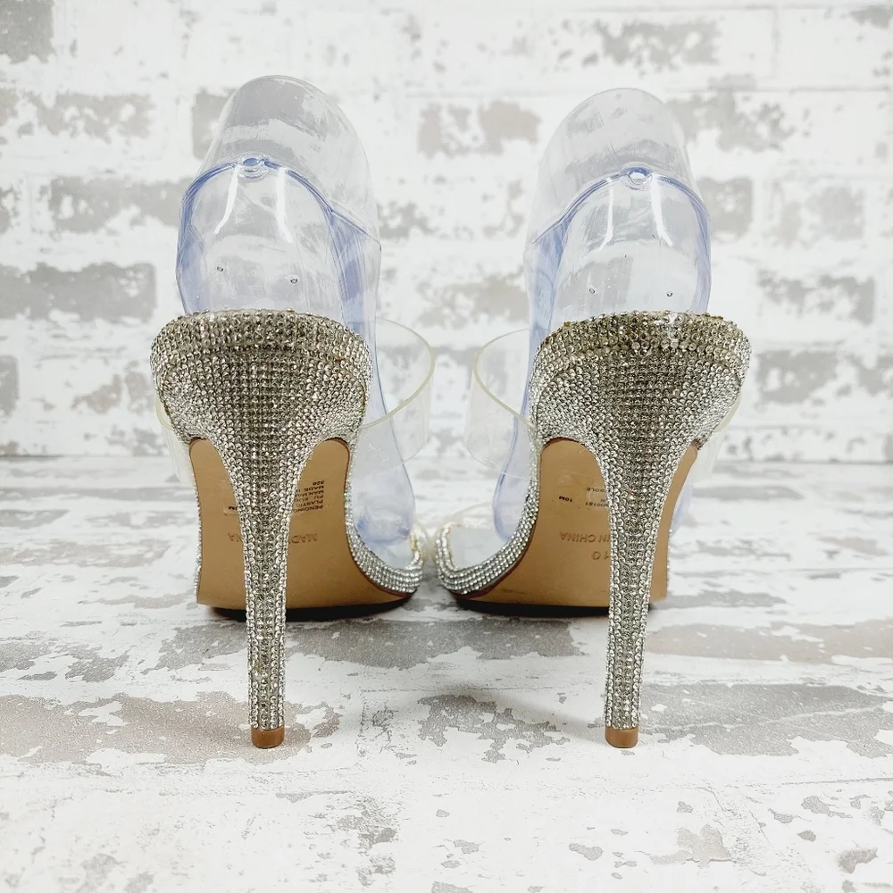 New Steve Madden Pending Embellished Clear Strap Stiletto Sandals C366 - Picture 6 of 14